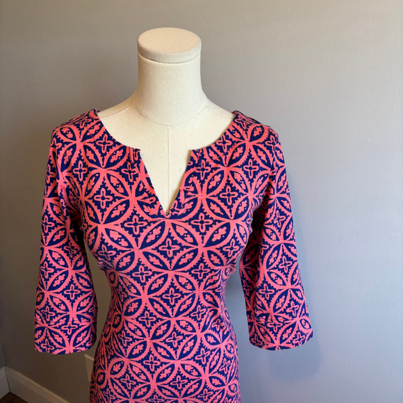 Hatley Women's 3/4 Sleeve Cotton Lucy Dress, Pink & Blue SZ M - Picture 2 of 7